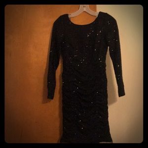 Black sequin long sleeved cocktail dress